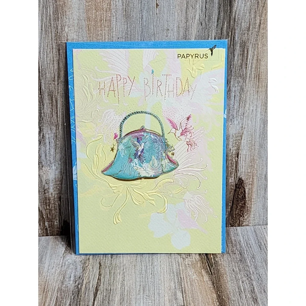 Papyrus RARE Turnowsky Embossed Hummingbird Purse Gold Trim Beaded Birthday Card